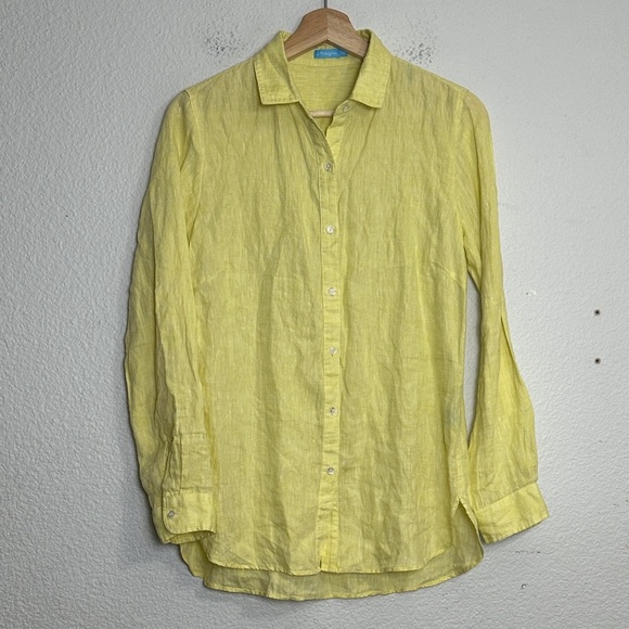 J. McLaughlin Women’s Size XSmall Yellow Green Britt Button Down 100% Linen Top - Picture 2 of 10